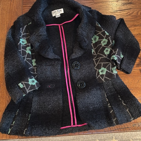 An Ren New York Couture Wool Blend Cardigan Sweater Jacket Charcoal Gray Size L - Picture 6 of 12